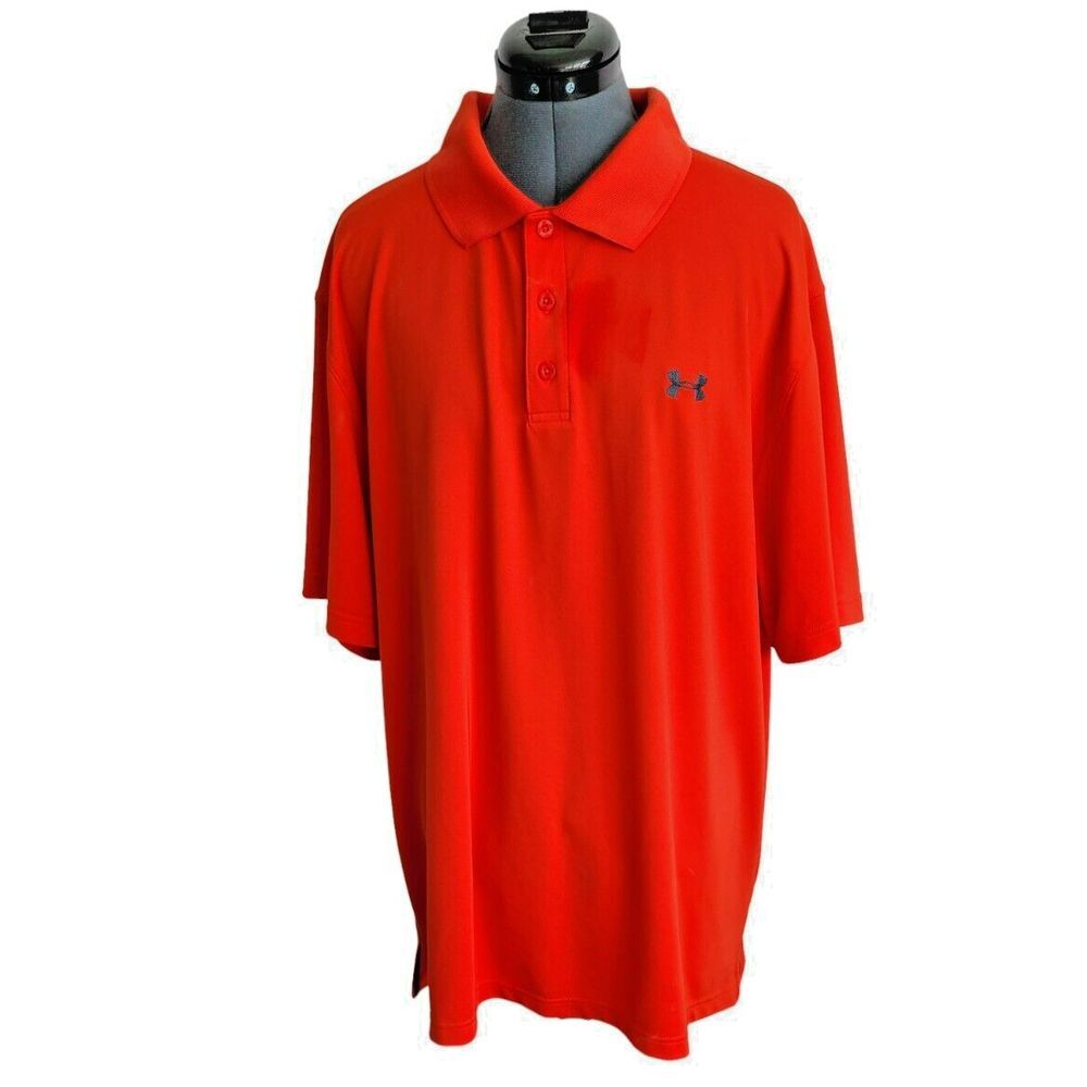 Under Armour HeatGear Polo Shirt Mens 2XL Orange Loose Fit Short Sleeve Athletic